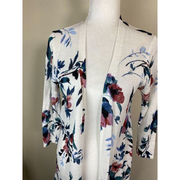 J. Jill Floral Open Front Linen Blend Cardigan Women Size Small Lightweight - Picture 8 of 16